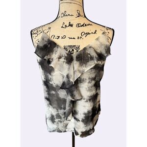 Calvin Klein Ruffled V-Neck Cami Top - Black/White Tie-Dye - Size S - EUC